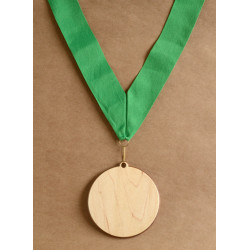 big medal with green neck ribbon