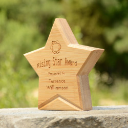 star shaped bamboo award with engraving