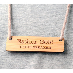 laser engraved flat bamboo 3.5 x 1 inch name tag with string neck lanyard also made from bamboo