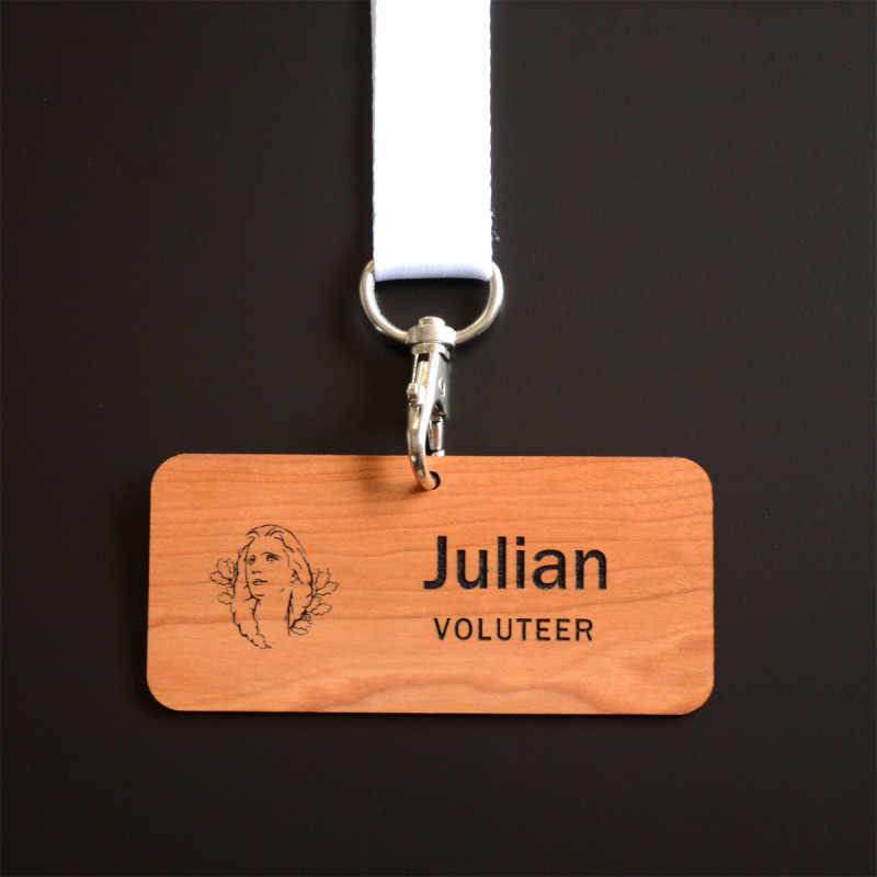 Engraved Cherry Name Badge and Breakaway Lanyard