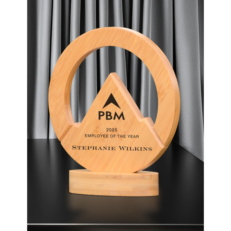 Engraved mountain view trophy with black paint fill