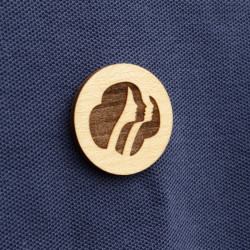 Maple and Walnut wooden lapel pin with custom engraving