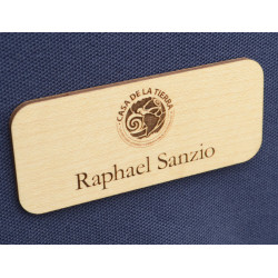 wooden name tag with magnetic back
